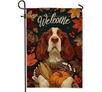 Bandiera da giardino per cani con scritta "Welcome Spring Fall Dog", motivo foglie autunnali marroni, striscione decorativo per la casa, bandiera da cortile su entrambi i lati, per decorazione del