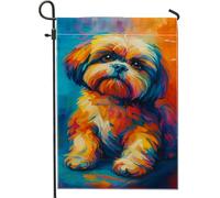 Bandiera da giardino per cani dai colori vivaci, striscione decorativo per la casa con animali Shih Tzu, bandiera a doppia faccia in poliestere per la decorazione del prato all'aperto primaverile