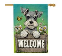 Bandiera da giardino per cani di benvenuto, decorazione per esterni con cuccioli verdi e farfalle, in iuta su entrambi i lati, decorazione stagionale per prato, 71 x 101 cm
