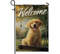 Bandiera da giardino per cani di benvenuto primaverile ed estate, striscione decorativo per esterni con cuccioli gialli, decorazione per prato su entrambi i lati, per casa e cortile, 30,5 x 45,7 cm