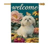 Bandiera da giardino per cani di benvenuto, striscione decorativo floreale colorato per la casa, bandiera da cortile su entrambi i lati per primavera estate decorazione esterna 71 x 101 cm