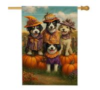 Bandiera da giardino per cani di Halloween, decorazione autunnale con amici canini arancioni e viola, striscione in iuta su entrambi i lati per decorazione esterna del prato 71 x 101 cm