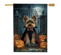 Bandiera da giardino per cani di Halloween, Yorkie nero con mantello e zucca, decorazione per esterni in iuta su entrambi i lati, per feste autunnali, decorazione per prato 71 x 101 cm