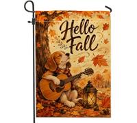 Bandiera da giardino per cani, fantasiosa lanterna rustica con chitarra arancione autunnale su entrambi i lati, bandiere decorative da esterno per esterni, patio, prato, portico, ingresso, campeggio