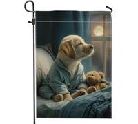 Bandiera da giardino per cani, fantasioso e accogliente pigiama con orsacchiotto, nessuno blu, double face, bandiere decorative per cortile, portico anteriore, prato, patio, terrazza, 30,5 x 45,7 cm