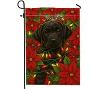 Bandiera da giardino per cani festivi, luci di stella di Natale rosse, decorazione per esterni, striscione in iuta su entrambi i lati per decorazione natalizia per prato 30,5 x 45,7 cm