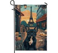 Bandiera da giardino per cani francesi, bandiera della torre di Parigi cane nero decorazione estiva doppia faccia esterna decorazione domestica a tema animale carino 12x18