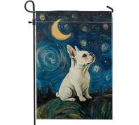 Bandiera da giardino per cani francesi Decorazione del cane del cielo notturno per prato all'aperto banner artistico double face per la decorazione della casa di stagione 12 x 18 pollici