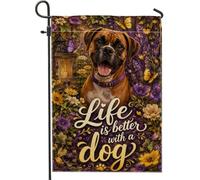 Bandiera da giardino per cani, lanterna primaverile a farfalla viola primaverile in iuta su entrambi i lati, bandiere decorative per esterni, patio, prato, portico, ingresso, campeggio, 30,5 x 45,7 cm