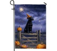 Bandiera da giardino per cani neri di Halloween, con zucca arancione e luna, bandiera decorativa a doppia faccia in iuta per cortile, decorazione per prato all'aperto, 30,5 x 45,7 cm