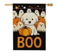 Bandiera da giardino per cani neri di Halloween, cucciolo carino con zucca e fantasmi, striscione da cortile in iuta su entrambi i lati, decorazione autunnale per prato all'aperto, 71 x 101 cm
