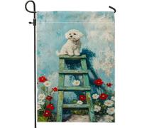 Bandiera da giardino per cani primaverile ed estate, cucciolo bianco su scala verde, decorazione per esterni, striscione da cortile su entrambi i lati per gli amanti degli animali, decorazione
