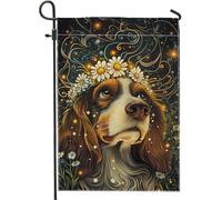 Bandiera da giardino per cani primaverile ed estiva, corona floreale con margherita, decorazione per la casa o il giardino, decorazione da giardino su entrambi i lati, 30,5 x 45,7 cm