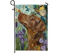 Bandiera da giardino per cani primaverile ed estiva, marrone con farfalla floreale per la casa, bandiera da cortile su entrambi i lati, decorazione per prato esterno 30,5 x 45,7 cm