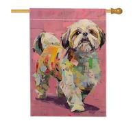 Bandiera da giardino per cani primaverile ed estiva, striscione colorato Shih Tzu per la decorazione della casa, bandiera da giardino in iuta su entrambi i lati, decorazione per esterni, 71 x 101 cm