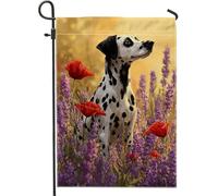 Bandiera da giardino per cani, realistica con papaveri e lavanda primaverile viola primaverile in iuta su entrambi i lati, piccola bandiera da giardino per esterni, patio, prato, portico, ingresso