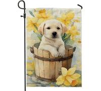 Bandiera da giardino per cani, secchiello con narcisi primaverili gialli su entrambi i lati, decorativa, per esterni, prato, portico, patio, ingresso, 30,5 x 45,7 cm