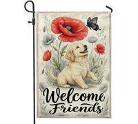 Bandiera da giardino per cani, vintage rustica con papaveri e farfalle, rossa su entrambi i lati, piccola bandiera da giardino per esterni, portico, prato, patio, terrazza, 30,5 x 45,7 cm