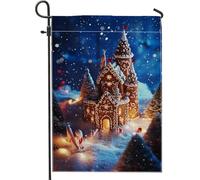 Bandiera da giardino per casa di pan di zenzero, bandiera invernale per portico, bandiera decorativa per portico, in iuta su entrambi i lati, per le festività natalizie, cartello natalizio per esterni