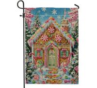 Bandiera da giardino per casa di pan di zenzero, bastoncini di zucchero natalizi lecca-lecca lecca in iuta rossa su entrambi i lati, piccola bandiera da giardino per esterni, patio, prato, portico