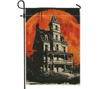 Bandiera da giardino per casa stregata di Halloween, arancione spaventoso vittoriano, decorazione per la casa, double face, decorazione per prato autunnale, 30,5 x 45,7 cm