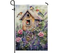 Bandiera da giardino per casetta degli uccelli, decorazione per esterni con uccelli colorati, per primavera ed estate, doppia faccia, stile acquerello, per decorare la casa e il prato, 30,5 x 45,7 cm