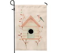 Bandiera da giardino per casetta degli uccelli pastello, bandiera decorativa da cortile color pesca e verde, decorazione per la casa all'aperto primaverile, striscione di benvenuto a tema floreale