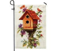 Bandiera da giardino per casetta degli uccelli primaverile e estiva, decorazione per la casa con fiori rossi e uccellini, bandiere per esterni, in iuta su entrambi i lati, decorazione per feste, 30,5