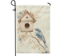 Bandiera da giardino per casetta degli uccelli primaverile estate Bluebird, decorazione floreale blu per la casa, bandiere da cortile, decorazione per prato esterno in iuta su entrambi i lati, 30,5 x