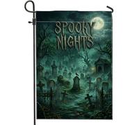 Bandiera da giardino per cimitero, gotico spettrale lapidi luna, Halloween, nera, double face, decorativa, per esterni, patio, prato, veranda, balcone, 30,5 x 45,7 cm