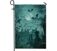 Bandiera da giardino per cimitero notturno di Halloween, pipistrelli lunari spettrali, decorazione per la casa e il cortile, decorazione su entrambi i lati, decorazione per prato all'aperto di