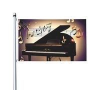 Bandiera da giardino per esterni con stampa di note musicali e pianoforte, 90x150 cm, divertente decorazione natalizia per interni ed esterni, giardino, feste, cortile, vacanze invernali.