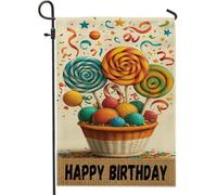 Bandiera da giardino per feste di compleanno, lecca-lecca e caramelle colorate, decorazione per la casa, bandiera a doppio lato, decorazione per esterni, 30,5 x 45,7 cm