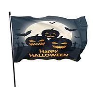 Bandiera da giardino per feste di Halloween 3x5 FT Zucche sulla luna e cielo stellato Pipistrelli Croci nel cimitero Bandiere da cortile in poliestere Casa Patio Prato Striscione di auguri per inter