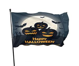 Bandiera da giardino per feste di Halloween 3x5 FT Zucche sulla luna e cielo stellato Pipistrelli Croci nel cimitero Bandiere da cortile in poliestere Casa Patio Prato Striscione di auguri per inter