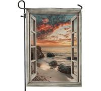 Bandiera da giardino per finestra del tramonto costiero, arancione sull'oceano, decorazione per la casa, bandiere da giardino, bandiera double face in tela di iuta, decorazione per prato esterno, 30,5