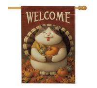 Bandiera da giardino per gatti autunnali, affascinante gattino marrone con zucche e mais, decorazione per esterni autunnale, striscione in lino su entrambi i lati, 71 x 101 cm