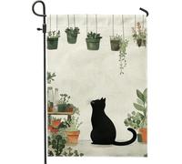 Bandiera da giardino per gatti con piante verdi, decorazione per esterni, decorazione autunnale double face, per casa e cortile, bandiera da patio individuale per gli amanti dei gatti, 12