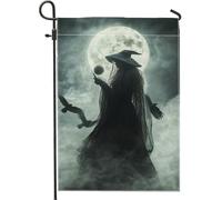 Bandiera da giardino per Halloween, strega luna, spettrale corvo nebbia, bandiera gotica per esterni, bandiera decorativa da giardino per vacanze autunnali e stagionali, 30,5 x 45,7 cm