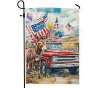 Bandiera da giardino per il quarto di luglio, camion vintage rosso con palloncini e bandiere a forma di cavallo, striscione decorativo per la casa, bandiera da cortile su entrambi i lati, decorazione