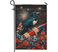 Bandiera da giardino per il quarto di luglio, decorazione per esterni con uccelli blu e fuochi d'artificio, striscione floreale colorato vivace, bandiera da cortile su entrambi i lati per celebrazione