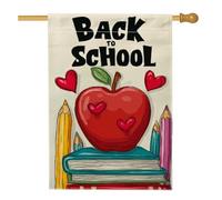 Bandiera da giardino per il ritorno a scuola, con frutti rossi con cuori e matite colorate, decorazione per esterni in iuta su entrambi i lati, per aule e prato, 71 x 101 cm