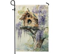 Bandiera da giardino per la casa degli uccelli Bluebird, in legno colorato, decorazione per esterni, bandiere floreali su entrambi i lati, per la decorazione del prato, la casa e il giardino, 30,5 x