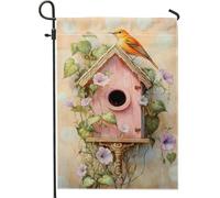 Bandiera da giardino per la casa degli uccelli primaverile e estiva, bandiera da giardino con uccelli gialli, decorazione floreale per la casa e il giardino, decorazione da giardino in iuta su