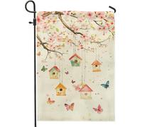 Bandiera da giardino per la casa degli uccelli primaverile e estiva, colorata, da appendere, con farfalle, decorazione per la casa e il cortile, in iuta su entrambi i lati, 30,5 x 45,7 cm
