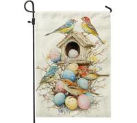 Bandiera da giardino per la casa degli uccelli primaverile e estiva, con uccelli colorati, decorazione per la casa e il cortile, in iuta su entrambi i lati, 30,5 x 45,7 cm