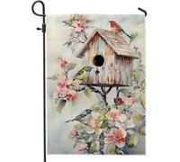 Bandiera da giardino per la casa degli uccelli primaverile e estiva, con uccelli colorati, decorazione per la casa e il cortile, in iuta su entrambi i lati, perfetta per feste in giardino, 30,5 x 45,7
