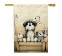 Bandiera da giardino per la famiglia di cani carini, striscione decorativo per la casa con animali dei cartoni animati, decorazione per esterni su entrambi i lati, perfetta per feste primaverili ed