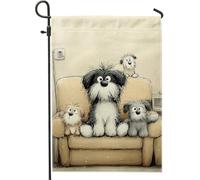 Bandiera da giardino per la famiglia di cani carini, striscione decorativo per la casa con animali in stile cartone animato, decorazione per esterni su entrambi i lati, perfetta per feste primaverili
