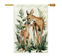 Bandiera da giardino per la famiglia di cervi primaverili ed estivi, decorazione per esterni con animali del bosco beige, bandiera da cortile in iuta su entrambi i lati, decorazione per prato a tema